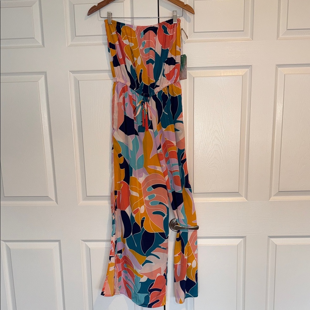 Women's Strapless Tropical Print Jumpsuit - Coverup - Multicolor